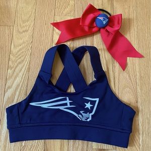 Patriots Girls Youth Large Cheer Sports Bra and Bow Set